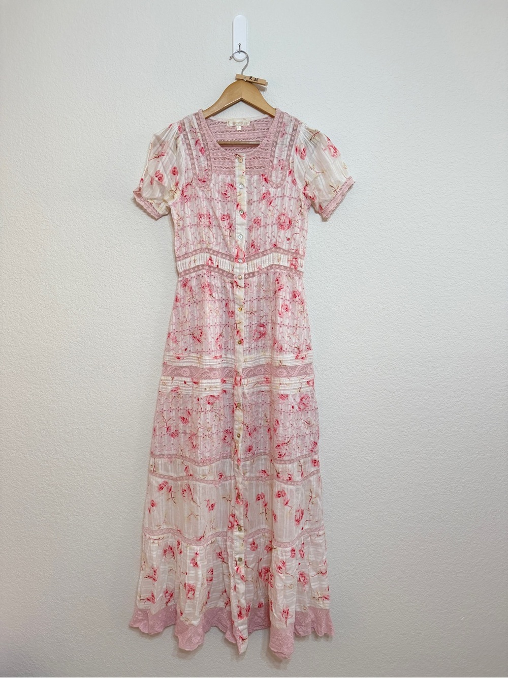 LoveShackFancy Pink Floral Lace Trim Maxi Dress size 2 - Picture 4 of 14